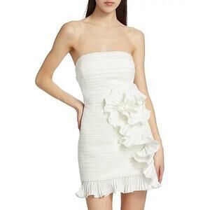 Amur Isla Ruffle Trim Strapless Mini Dress in Ivory 2